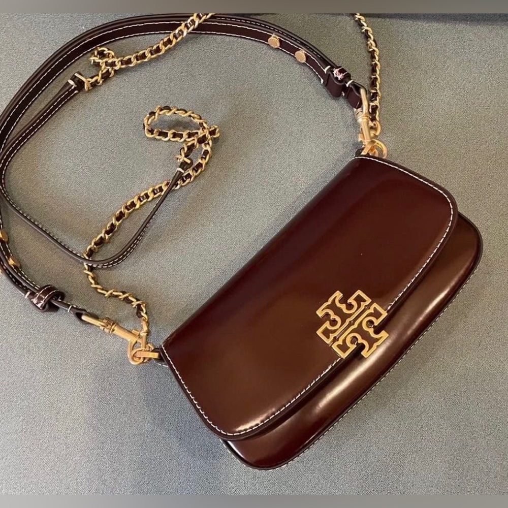 Tory Burch Burgundy Leather Crossbody with Gold Logo
